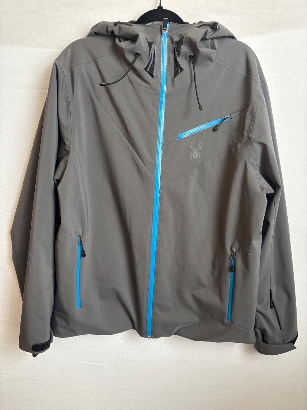 Spyder Insulated Ski Jacket‎ Gray Blue Zip Hood Men's Large Winter Shell